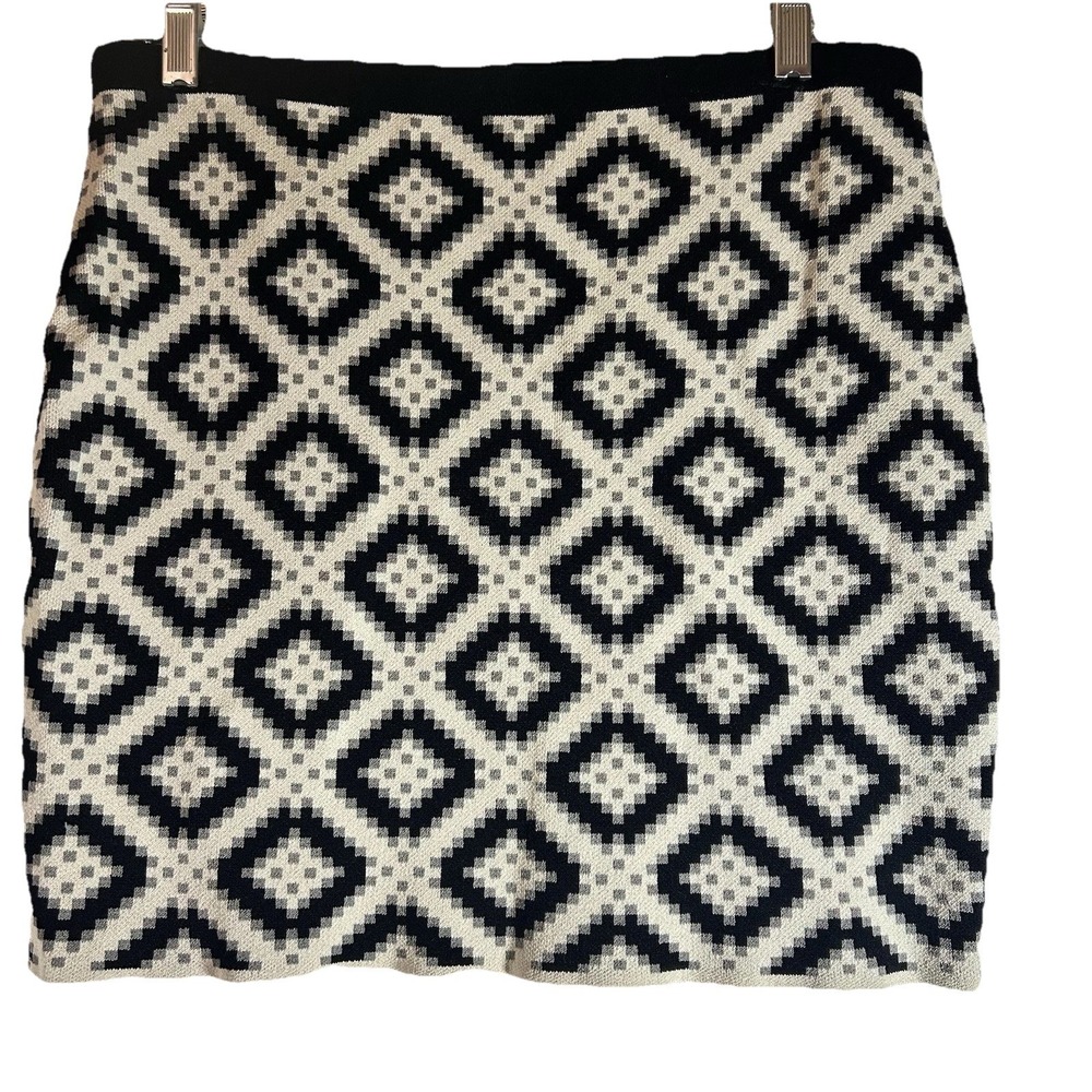 Rachel Roy Stretchy Mini skirt Black/gray/white‎ Funky Geometric Print Sz Large